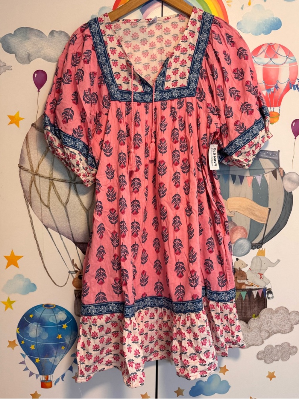 Old Navy puff sleeve bohemian block print dress nwt medium